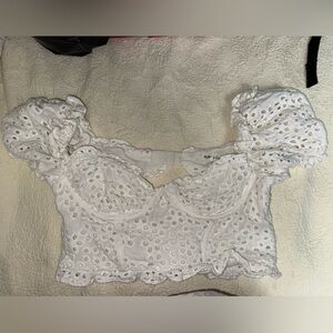 For Love And Lemons White Eyelet Crop Top